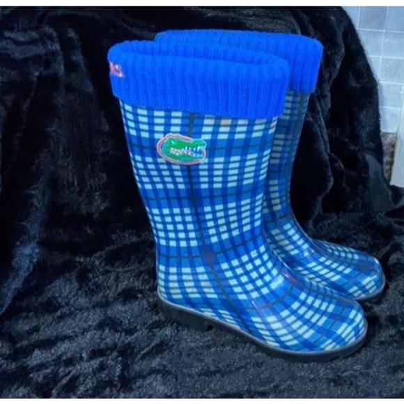 Rain boot rubber gator fashion blue plaid Florida uf - Picture 9 of 10